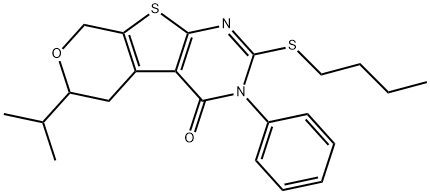 2-(butylsulfanyl)-6-isopropyl-3-phenyl-3,5,6,8-tetrahydro-4H-pyrano[4',3':4,5]thieno[2,3-d]pyrimidin-4-one 구조식 이미지