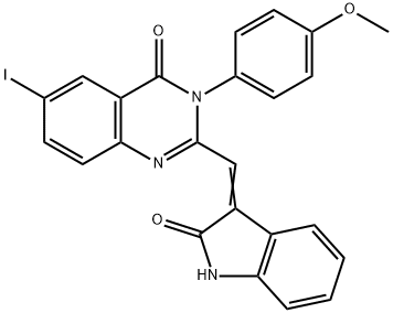 6-iodo-3-(4-methoxyphenyl)-2-[(2-oxo-1,2-dihydro-3H-indol-3-ylidene)methyl]-4(3H)-quinazolinone 구조식 이미지