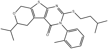 2-(isopentylsulfanyl)-6-isopropyl-3-(2-methylphenyl)-3,5,6,8-tetrahydro-4H-pyrano[4',3':4,5]thieno[2,3-d]pyrimidin-4-one 구조식 이미지