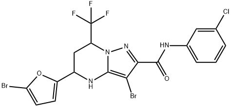 3-bromo-5-(5-bromo-2-furyl)-N-(3-chlorophenyl)-7-(trifluoromethyl)-4,5,6,7-tetrahydropyrazolo[1,5-a]pyrimidine-2-carboxamide 구조식 이미지
