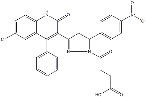 4-(3-(6-chloro-2-oxo-4-phenyl-1,2-dihydro-3-quinolinyl)-5-{4-nitrophenyl}-4,5-dihydro-1H-pyrazol-1-yl)-4-oxobutanoic acid Structure