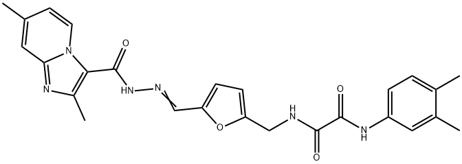 N~1~-[(5-{2-[(2,7-dimethylimidazo[1,2-a]pyridin-3-yl)carbonyl]carbohydrazonoyl}-2-furyl)methyl]-N~2~-(3,4-dimethylphenyl)ethanediamide Structure