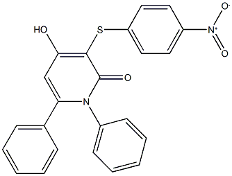 4-hydroxy-3-({4-nitrophenyl}sulfanyl)-1,6-diphenyl-2(1H)-pyridinone 구조식 이미지