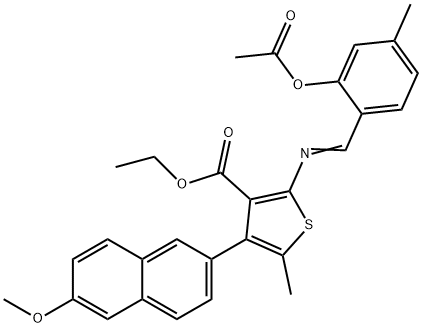 ethyl 2-{[2-(acetyloxy)-4-methylbenzylidene]amino}-4-(6-methoxy-2-naphthyl)-5-methyl-3-thiophenecarboxylate Structure