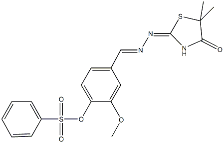 4-[2-(5,5-dimethyl-4-oxo-1,3-thiazolidin-2-ylidene)carbohydrazonoyl]-2-methoxyphenyl benzenesulfonate 구조식 이미지