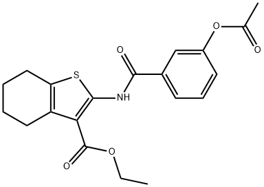ethyl 2-{[3-(acetyloxy)benzoyl]amino}-4,5,6,7-tetrahydro-1-benzothiophene-3-carboxylate 구조식 이미지