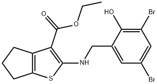ethyl 2-[(3,5-dibromo-2-hydroxybenzyl)amino]-5,6-dihydro-4H-cyclopenta[b]thiophene-3-carboxylate 구조식 이미지