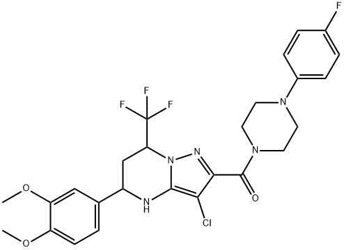 3-chloro-5-(3,4-dimethoxyphenyl)-2-{[4-(4-fluorophenyl)piperazin-1-yl]carbonyl}-7-(trifluoromethyl)-4,5,6,7-tetrahydropyrazolo[1,5-a]pyrimidine 구조식 이미지