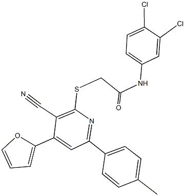 2-{[3-cyano-4-(2-furyl)-6-(4-methylphenyl)-2-pyridinyl]sulfanyl}-N-(3,4-dichlorophenyl)acetamide Structure