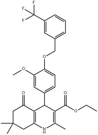 ethyl 4-(3-methoxy-4-{[3-(trifluoromethyl)benzyl]oxy}phenyl)-2,7,7-trimethyl-5-oxo-1,4,5,6,7,8-hexahydro-3-quinolinecarboxylate Structure