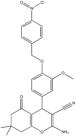 2-amino-4-[4-({4-nitrobenzyl}oxy)-3-methoxyphenyl]-7,7-dimethyl-5-oxo-5,6,7,8-tetrahydro-4H-chromene-3-carbonitrile Structure