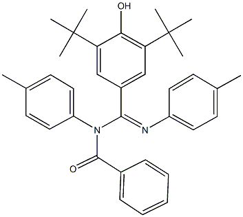 N-{(3,5-ditert-butyl-4-hydroxyphenyl)[(4-methylphenyl)imino]methyl}-N-(4-methylphenyl)benzamide 구조식 이미지