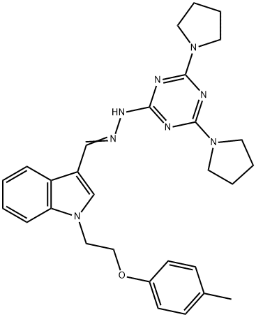 1-[2-(4-methylphenoxy)ethyl]-1H-indole-3-carbaldehyde [4,6-di(1-pyrrolidinyl)-1,3,5-triazin-2-yl]hydrazone Structure