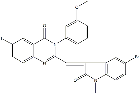 2-[(5-bromo-1-methyl-2-oxo-1,2-dihydro-3H-indol-3-ylidene)methyl]-6-iodo-3-(3-methoxyphenyl)-4(3H)-quinazolinone Structure