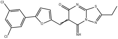 6-{[5-(3,5-dichlorophenyl)-2-furyl]methylene}-2-ethyl-5-imino-5,6-dihydro-7H-[1,3,4]thiadiazolo[3,2-a]pyrimidin-7-one 구조식 이미지