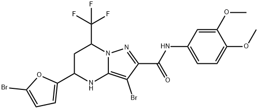 3-bromo-5-(5-bromo-2-furyl)-N-(3,4-dimethoxyphenyl)-7-(trifluoromethyl)-4,5,6,7-tetrahydropyrazolo[1,5-a]pyrimidine-2-carboxamide Structure