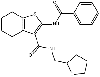 2-(benzoylamino)-N-(tetrahydrofuran-2-ylmethyl)-4,5,6,7-tetrahydro-1-benzothiophene-3-carboxamide 구조식 이미지