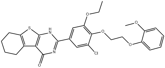 2-{3-chloro-5-ethoxy-4-[2-(2-methoxyphenoxy)ethoxy]phenyl}-5,6,7,8-tetrahydro[1]benzothieno[2,3-d]pyrimidin-4(3H)-one 구조식 이미지