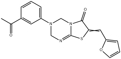3-(3-acetylphenyl)-7-(2-furylmethylene)-3,4-dihydro-2H-[1,3]thiazolo[3,2-a][1,3,5]triazin-6(7H)-one Structure