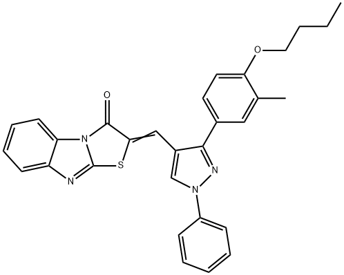 2-{[3-(4-butoxy-3-methylphenyl)-1-phenyl-1H-pyrazol-4-yl]methylene}[1,3]thiazolo[3,2-a]benzimidazol-3(2H)-one 구조식 이미지