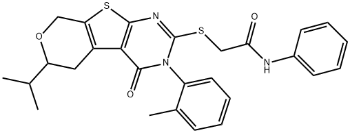 2-{[6-isopropyl-3-(2-methylphenyl)-4-oxo-3,5,6,8-tetrahydro-4H-pyrano[4',3':4,5]thieno[2,3-d]pyrimidin-2-yl]sulfanyl}-N-phenylacetamide Structure