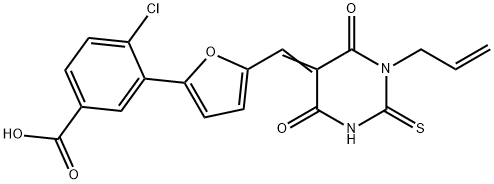 3-{5-[(1-allyl-4,6-dioxo-2-thioxotetrahydro-5(2H)-pyrimidinylidene)methyl]-2-furyl}-4-chlorobenzoic acid Structure