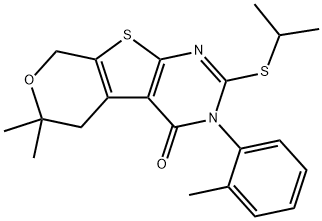 2-(isopropylsulfanyl)-6,6-dimethyl-3-(2-methylphenyl)-3,5,6,8-tetrahydro-4H-pyrano[4',3':4,5]thieno[2,3-d]pyrimidin-4-one Structure