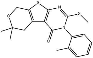 6,6-dimethyl-3-(2-methylphenyl)-2-(methylsulfanyl)-3,5,6,8-tetrahydro-4H-pyrano[4',3':4,5]thieno[2,3-d]pyrimidin-4-one Structure