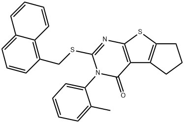 3-(2-methylphenyl)-2-[(1-naphthylmethyl)sulfanyl]-3,5,6,7-tetrahydro-4H-cyclopenta[4,5]thieno[2,3-d]pyrimidin-4-one Structure