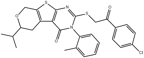 2-{[2-(4-chlorophenyl)-2-oxoethyl]sulfanyl}-6-isopropyl-3-(2-methylphenyl)-3,5,6,8-tetrahydro-4H-pyrano[4',3':4,5]thieno[2,3-d]pyrimidin-4-one 구조식 이미지