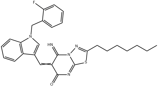 6-{[1-(2-fluorobenzyl)-1H-indol-3-yl]methylene}-2-heptyl-5-imino-5,6-dihydro-7H-[1,3,4]thiadiazolo[3,2-a]pyrimidin-7-one 구조식 이미지