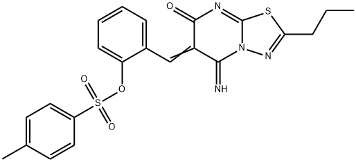 2-[(5-imino-7-oxo-2-propyl-5H-[1,3,4]thiadiazolo[3,2-a]pyrimidin-6(7H)-ylidene)methyl]phenyl 4-methylbenzenesulfonate 구조식 이미지