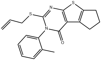 2-(allylsulfanyl)-3-(2-methylphenyl)-3,5,6,7-tetrahydro-4H-cyclopenta[4,5]thieno[2,3-d]pyrimidin-4-one 구조식 이미지