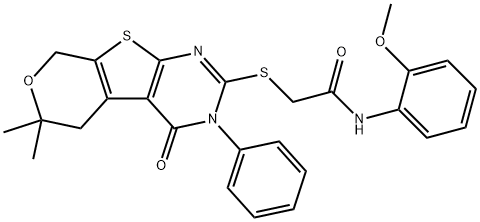 2-[(6,6-dimethyl-4-oxo-3-phenyl-3,5,6,8-tetrahydro-4H-pyrano[4',3':4,5]thieno[2,3-d]pyrimidin-2-yl)sulfanyl]-N-(2-methoxyphenyl)acetamide Structure