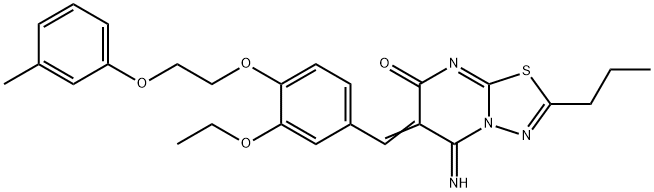 6-{3-ethoxy-4-[2-(3-methylphenoxy)ethoxy]benzylidene}-5-imino-2-propyl-5,6-dihydro-7H-[1,3,4]thiadiazolo[3,2-a]pyrimidin-7-one 구조식 이미지