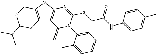 2-{[6-isopropyl-3-(2-methylphenyl)-4-oxo-3,5,6,8-tetrahydro-4H-pyrano[4',3':4,5]thieno[2,3-d]pyrimidin-2-yl]sulfanyl}-N-(4-methylphenyl)acetamide 구조식 이미지