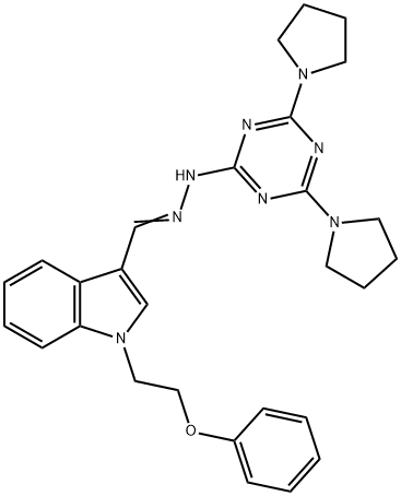 1-(2-phenoxyethyl)-1H-indole-3-carbaldehyde [4,6-di(1-pyrrolidinyl)-1,3,5-triazin-2-yl]hydrazone Structure