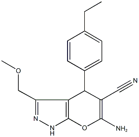 6-amino-4-(4-ethylphenyl)-3-(methoxymethyl)-1,4-dihydropyrano[2,3-c]pyrazole-5-carbonitrile Structure