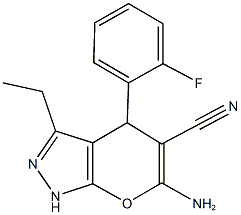 6-amino-3-ethyl-4-(2-fluorophenyl)-1,4-dihydropyrano[2,3-c]pyrazole-5-carbonitrile Structure