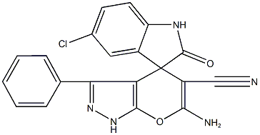 6-amino-5'-chloro-5-cyano-3-phenyl-1,1',3',4-tetrahydro-2'-oxospiro(pyrano[2,3-c]pyrazole-4,3'-[2'H]-indole) Structure