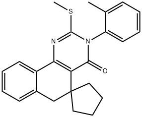 2-(methylsulfanyl)-3-(2-methylphenyl)-5,6-dihydrospiro(benzo[h]quinazoline-5,1'-cyclopentane)-4(3H)-one Structure