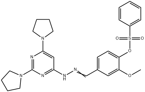 4-{2-[2,6-di(1-pyrrolidinyl)-4-pyrimidinyl]carbohydrazonoyl}-2-methoxyphenyl benzenesulfonate 구조식 이미지