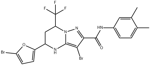 3-bromo-5-(5-bromo-2-furyl)-N-(3,4-dimethylphenyl)-7-(trifluoromethyl)-4,5,6,7-tetrahydropyrazolo[1,5-a]pyrimidine-2-carboxamide 구조식 이미지