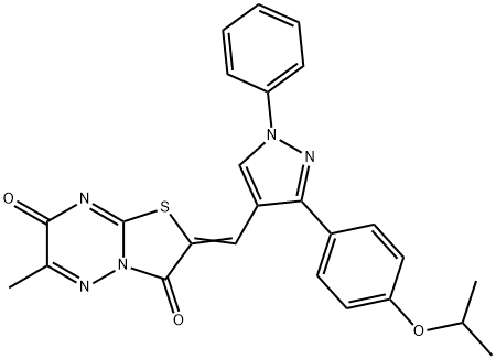 2-{[3-(4-isopropoxyphenyl)-1-phenyl-1H-pyrazol-4-yl]methylene}-6-methyl-7H-[1,3]thiazolo[3,2-b][1,2,4]triazine-3,7(2H)-dione 구조식 이미지