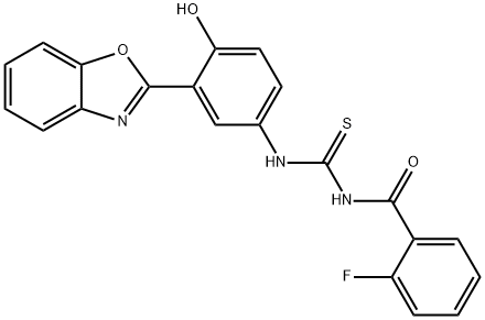 N-[3-(1,3-benzoxazol-2-yl)-4-hydroxyphenyl]-N'-(2-fluorobenzoyl)thiourea Structure