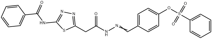 4-(2-{[5-(benzoylamino)-1,3,4-thiadiazol-2-yl]acetyl}carbohydrazonoyl)phenyl benzenesulfonate Structure