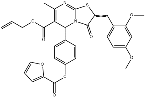 allyl 2-(2,4-dimethoxybenzylidene)-5-[4-(2-furoyloxy)phenyl]-7-methyl-3-oxo-2,3-dihydro-5H-[1,3]thiazolo[3,2-a]pyrimidine-6-carboxylate 구조식 이미지