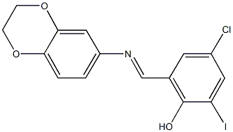 4-chloro-2-[(2,3-dihydro-1,4-benzodioxin-6-ylimino)methyl]-6-iodophenol 구조식 이미지