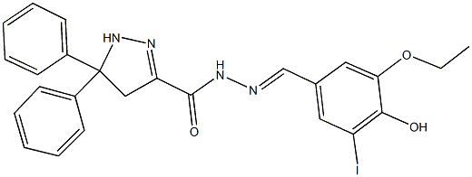 N'-(3-ethoxy-4-hydroxy-5-iodobenzylidene)-5,5-diphenyl-4,5-dihydro-1H-pyrazole-3-carbohydrazide 구조식 이미지