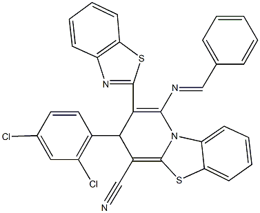2-(1,3-benzothiazol-2-yl)-1-(benzylideneamino)-3-(2,4-dichlorophenyl)-3H-pyrido[2,1-b][1,3]benzothiazole-4-carbonitrile 구조식 이미지